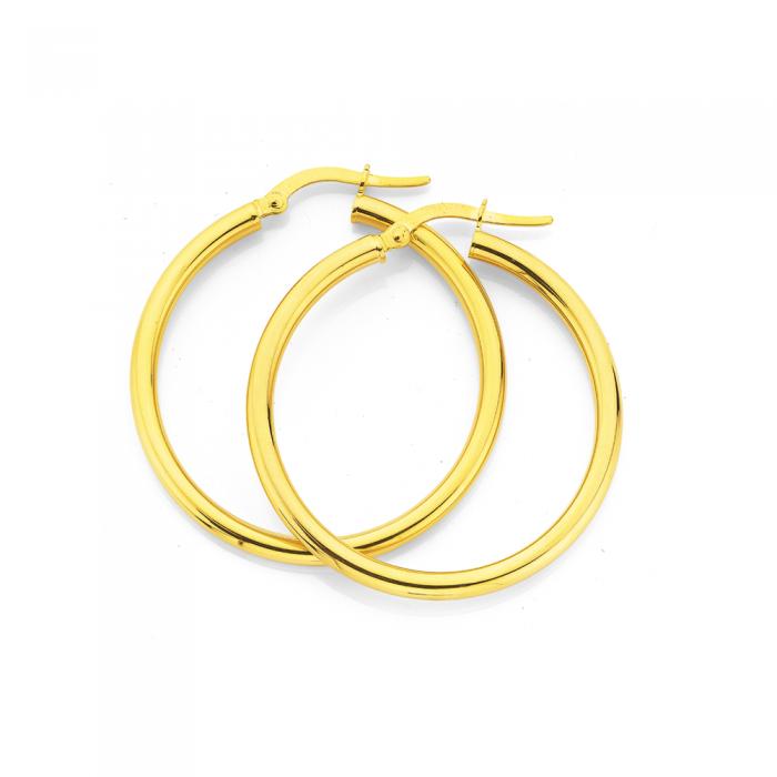 9ct Gold 2.5x30mm Polished Hoop Earrings