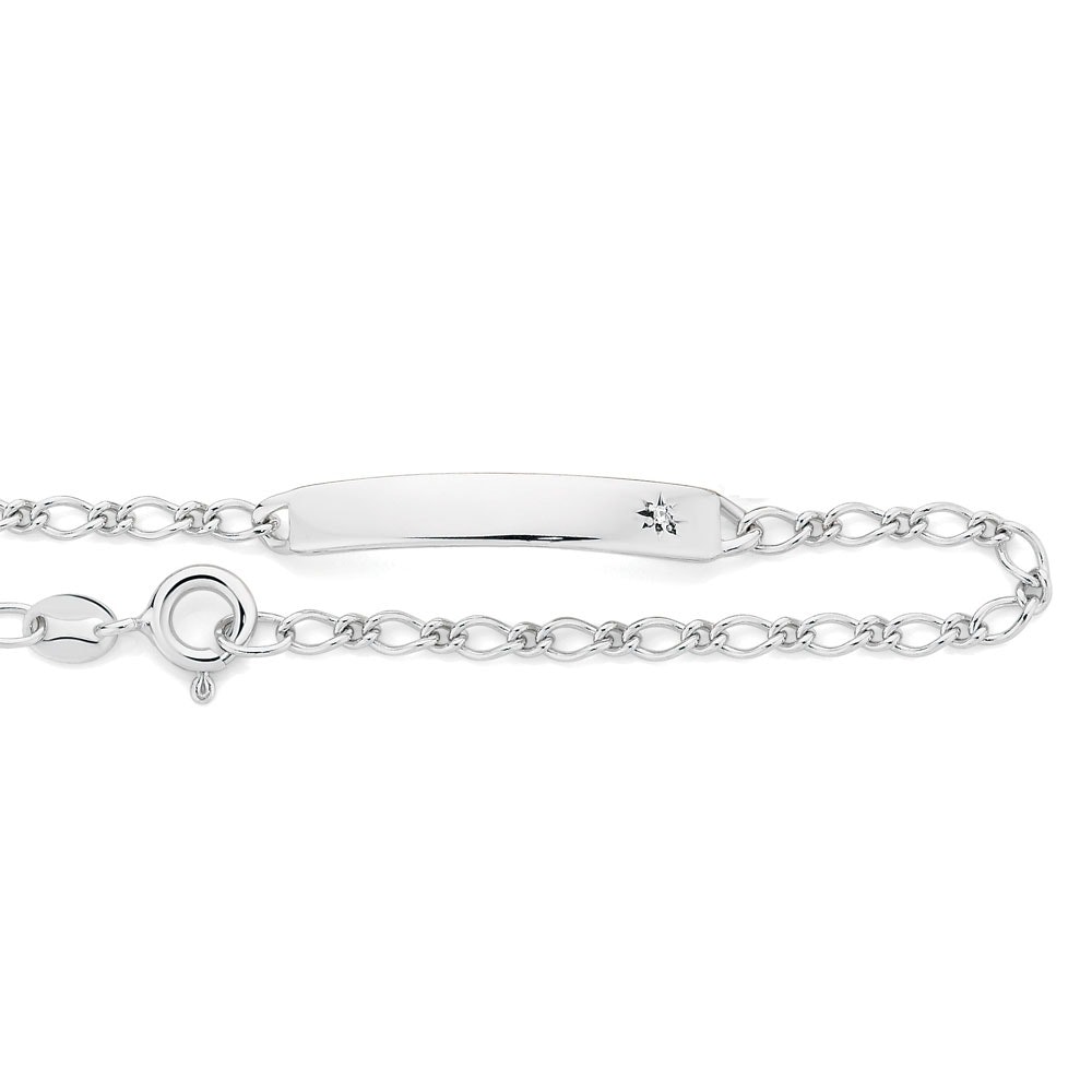 9ct White Gold Diamond Set Children's Id Bracelet - Angus & Coote ...