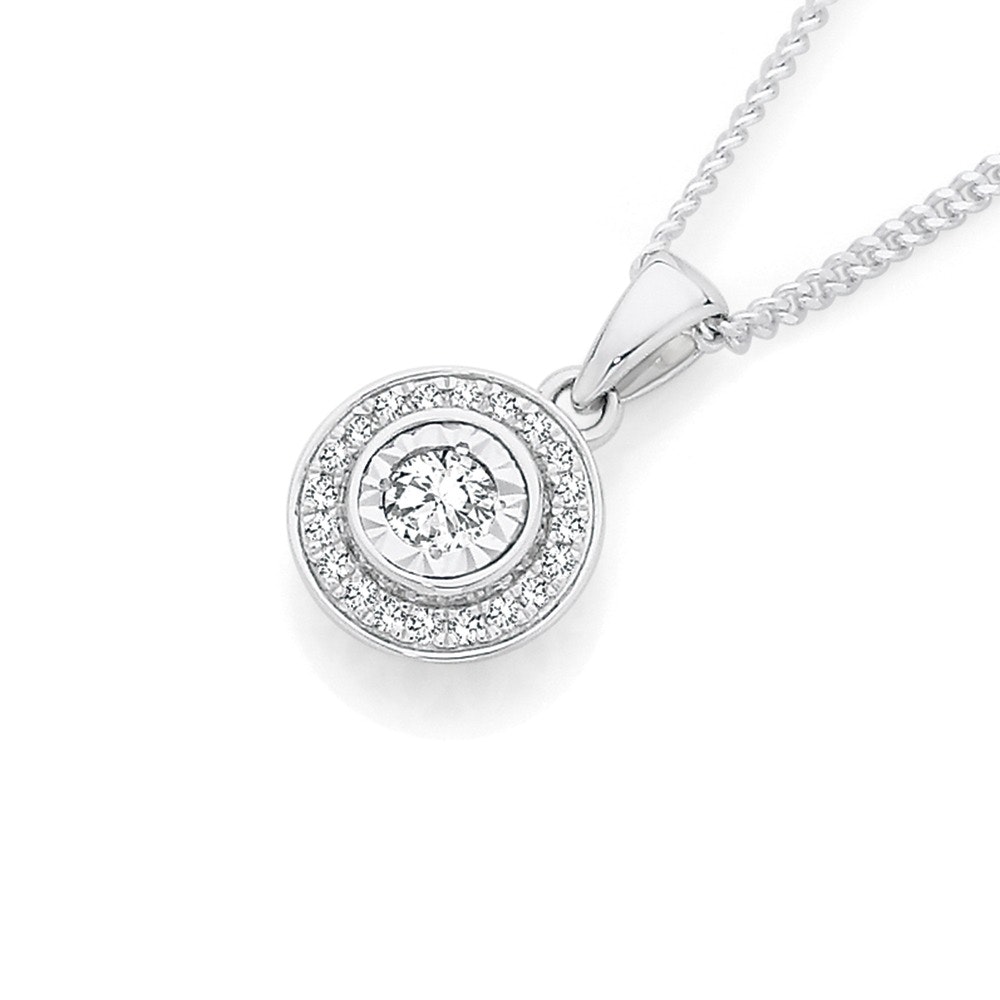 9ct White Gold Diamond Halo Pendant