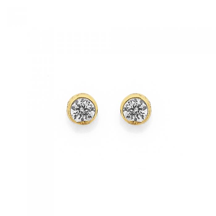 9ct Gold Round CZ Bezel Stud Earrings