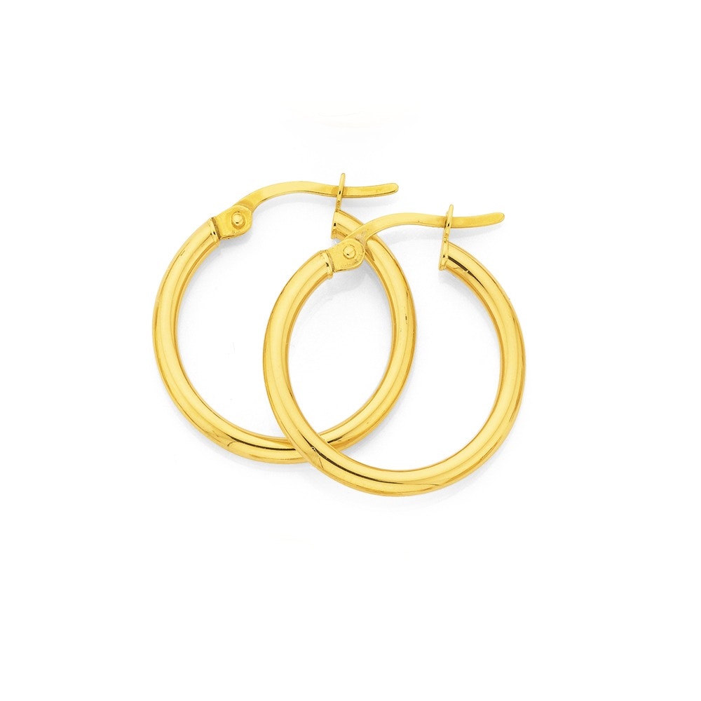9ct Gold 2x15mm Polished Hoop Earrings