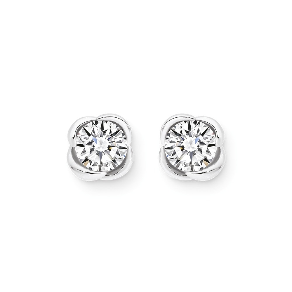 Sterling Silver Round Cubic Zirconia Scallop Border Stud Earrings