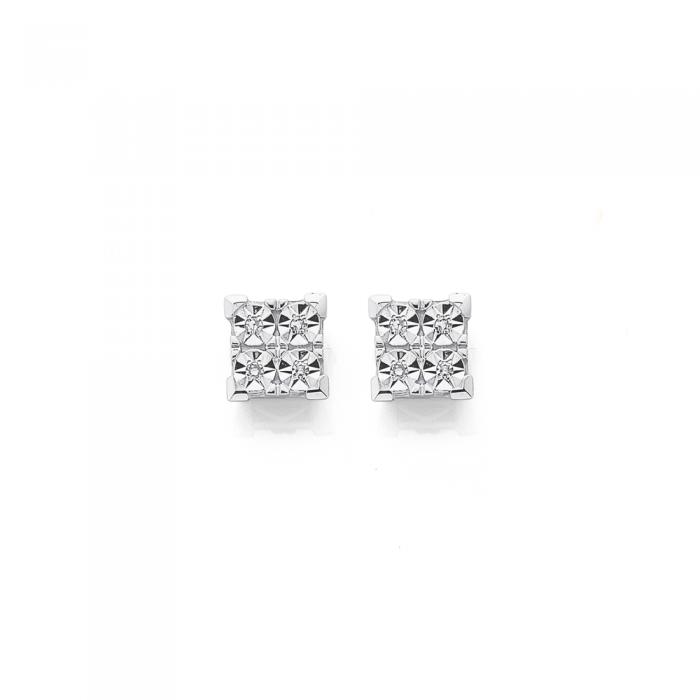 9ct Gold Diamond Miracle Set Square Shape Stud Earrings