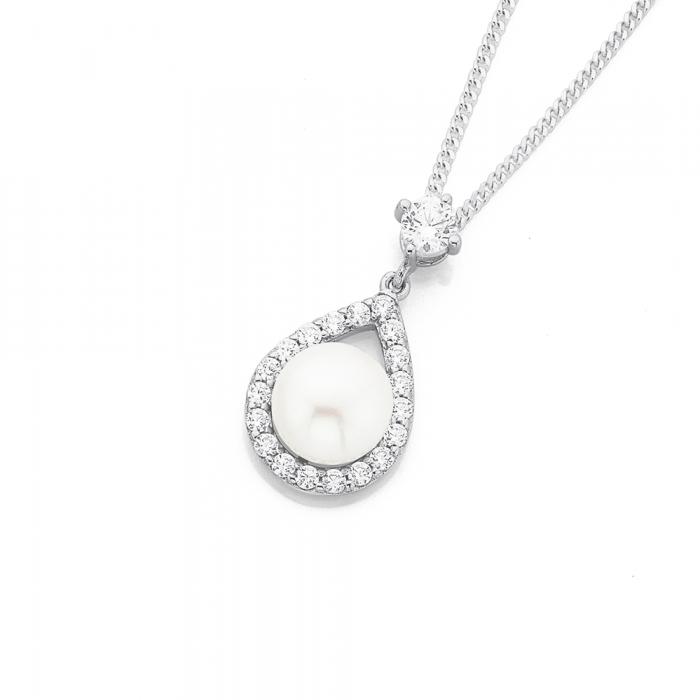 Silver Cult F/W Pearl & CZ Pear Pendant