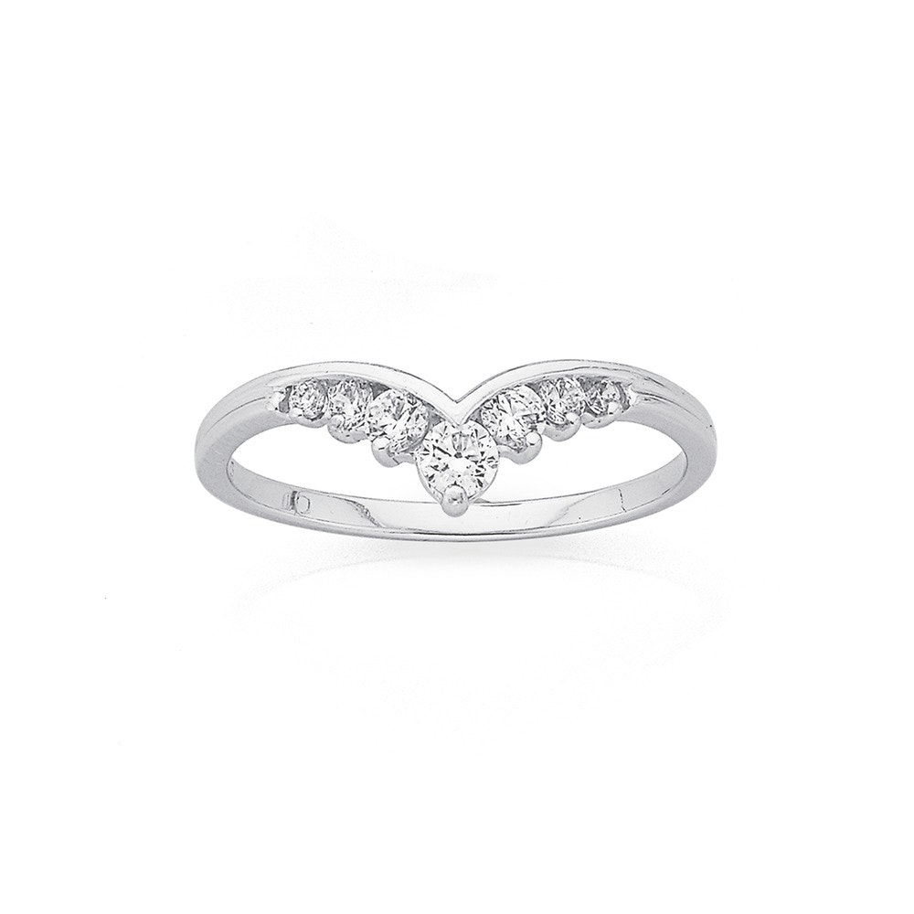 Silver Cubic Zirconia V Ring