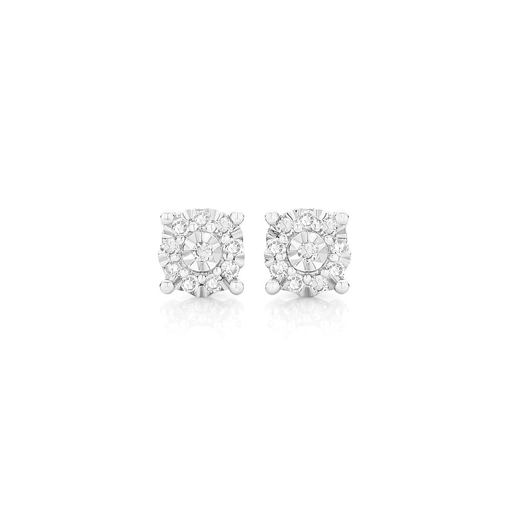 9ct White Gold Diamond Cluster Stud Earrings