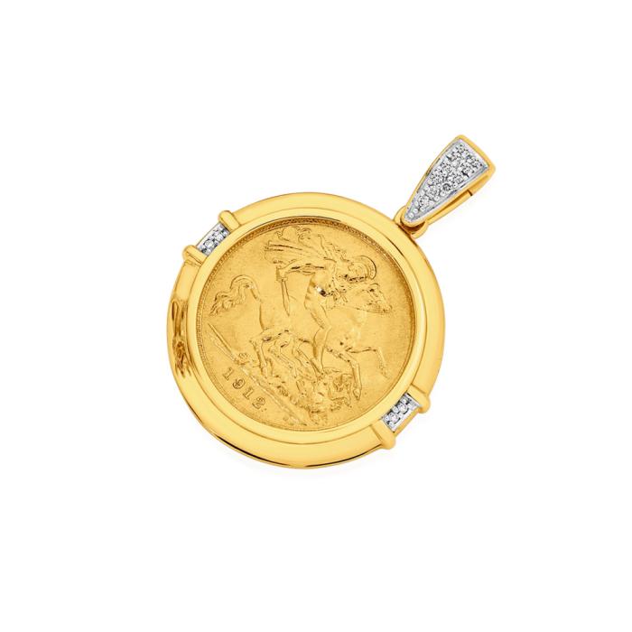 9ct Gold Diamond 22ct Gold Half Sovereign Enhancer Pendant