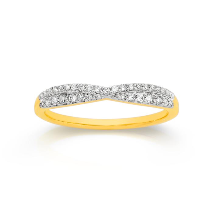 9ct Gold Diamond Crossover Curved Band