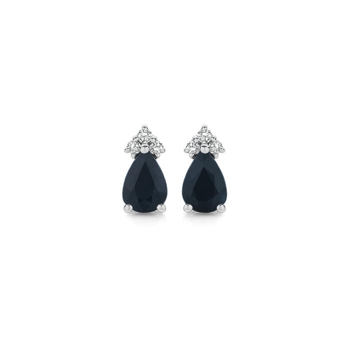 9ct Gold Black Sapphire & .10ct Diamond Pear Shape Stud Earrings