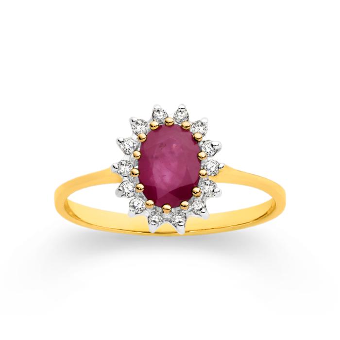 9ct Gold Natural Ruby & Diamond Ring
