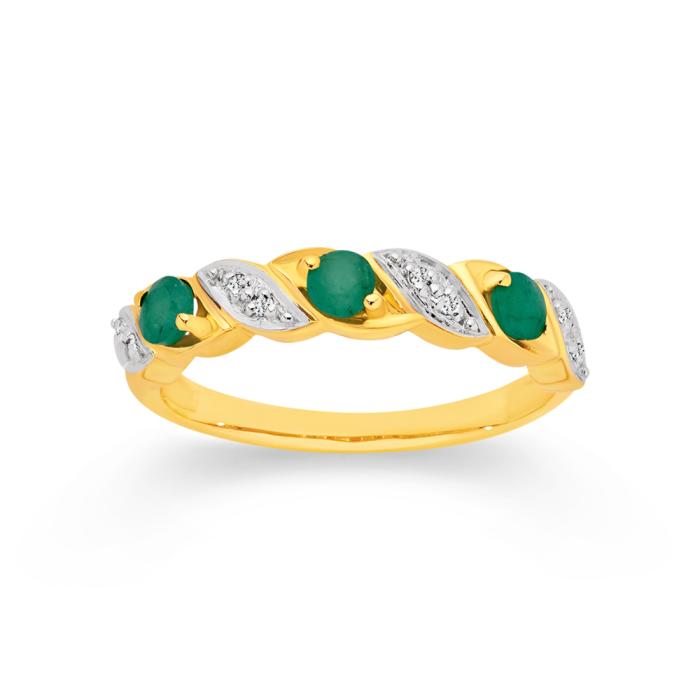 9ct Gold Natural Emerald & Diamond Ring