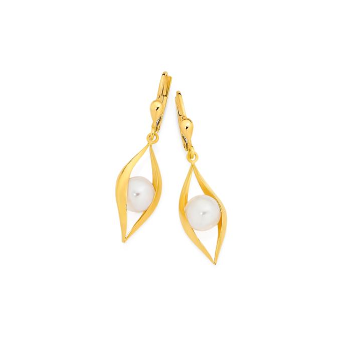 9ct Gold Cultured Freshwater Pearl Lever Back Earrings