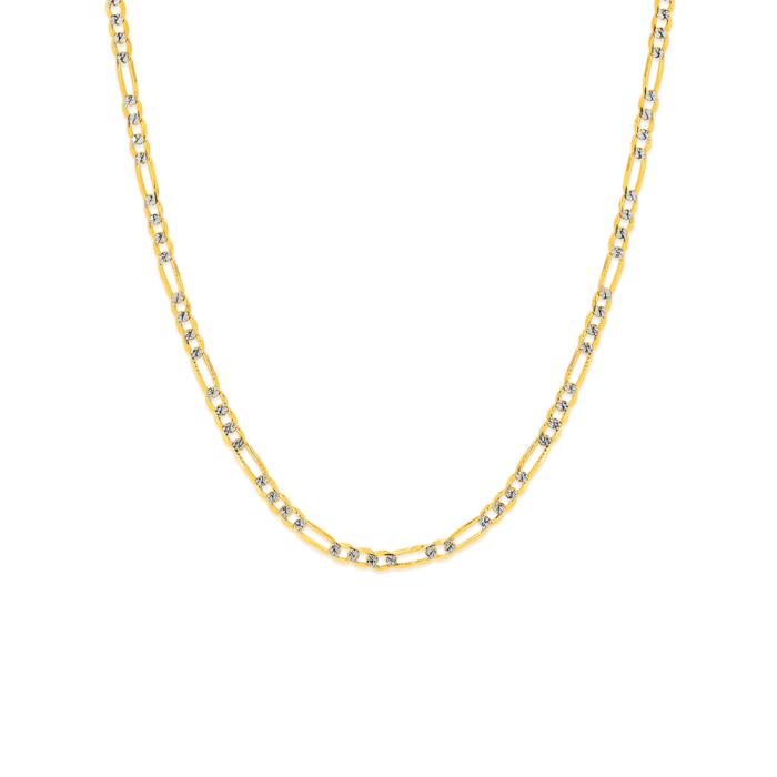 9ct Gold Two Tone 45cm Diamond-Cut 3+1 Figaro Chain