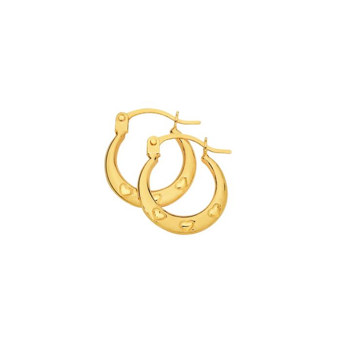 9ct Gold Triple Heart Mini Creole Earrings