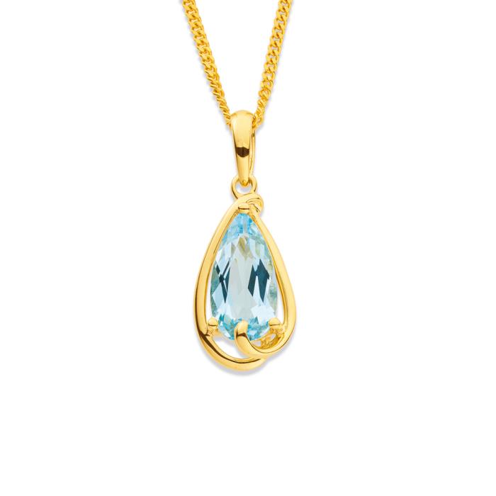 9ct Gold Blue Topaz Drop Pendant