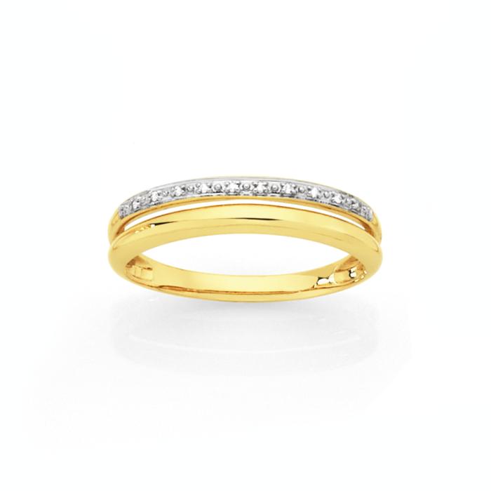 9ct Gold Diamond Two Row Split Dress Band