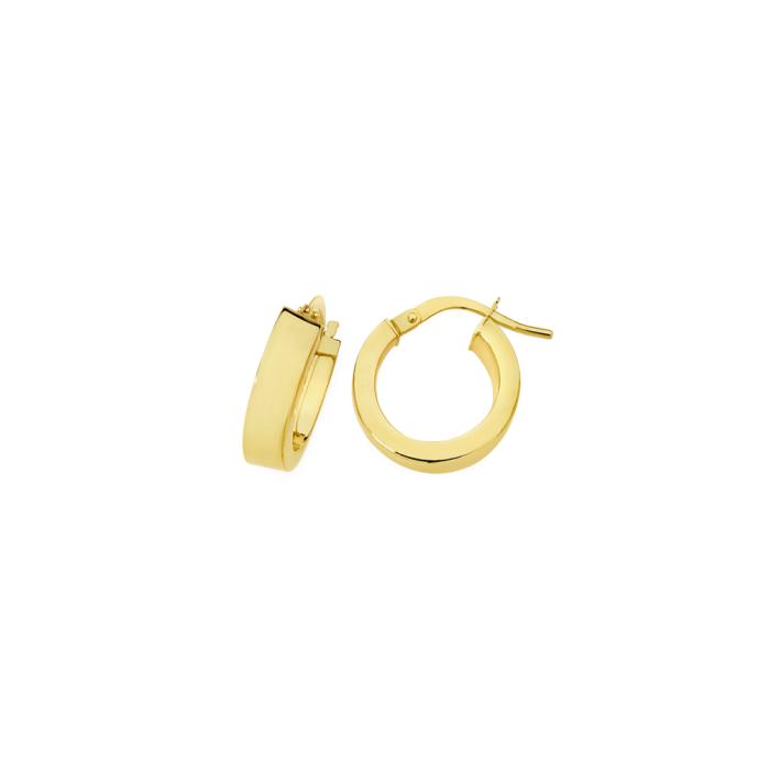 9ct Gold 10mm Rectangle Tube Hoop Earrings