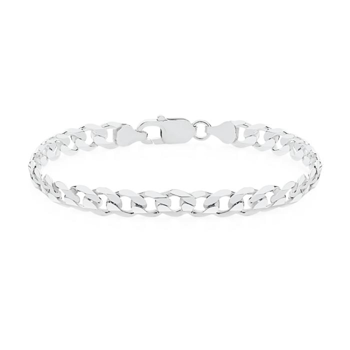 Sterling Silver 21cm Solid Bevelled Oval Curb Gents Bracelet