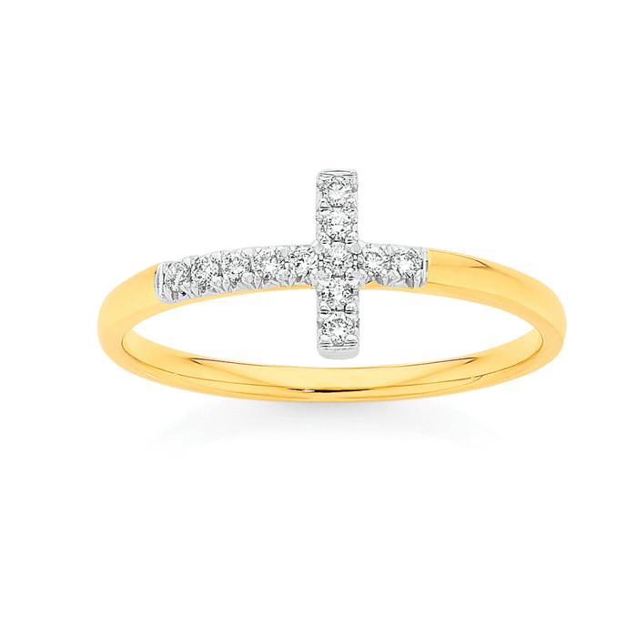 Exquisites 9ct Gold Diamond Cross Ring