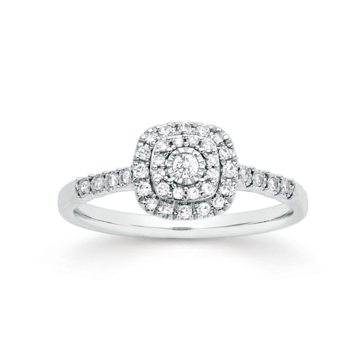 9ct White Gold Diamond Cushion Shape Ring