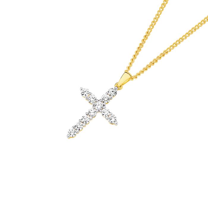 Alora 10ct Gold 1 Carat TW Lab Grown Diamond Cross Pendant