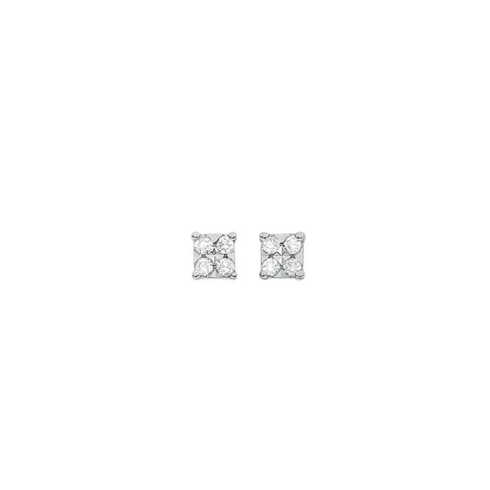 9ct Yellow Gold Diamond Square Stud Earrings