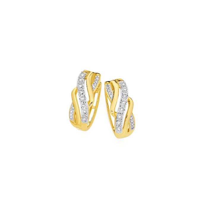 9ct Gold Diamond Ribbon Crossover Huggie Earrings