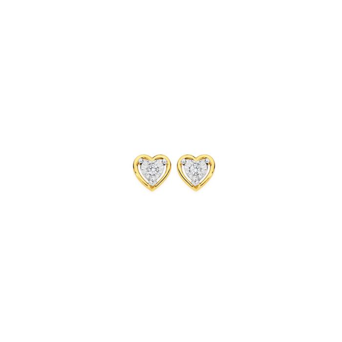 9ct Gold Diamond Heart Frame Stud Earrings