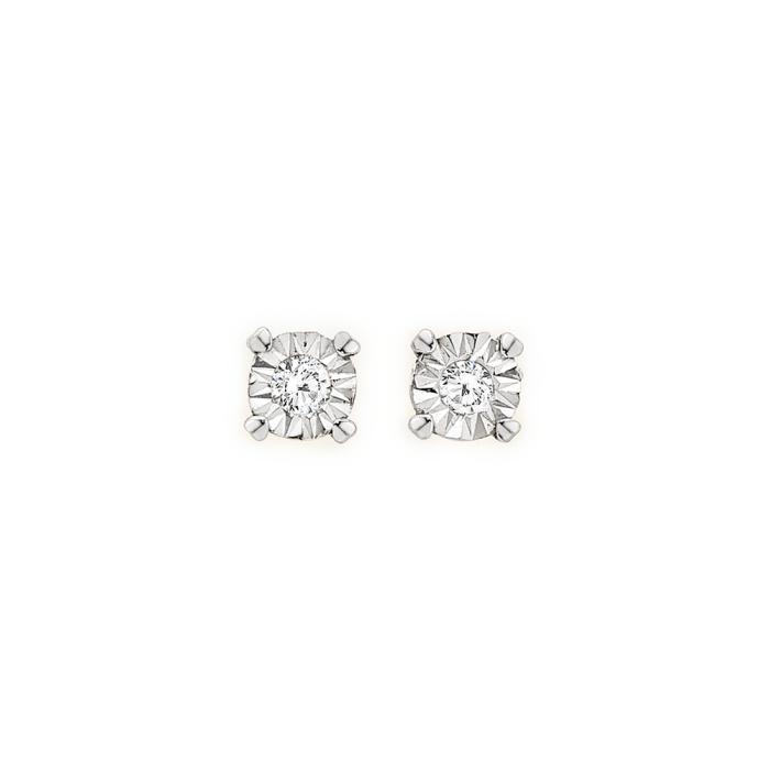 9ct Two Tone Gold Diamond Small Four Claw Stud Earrings