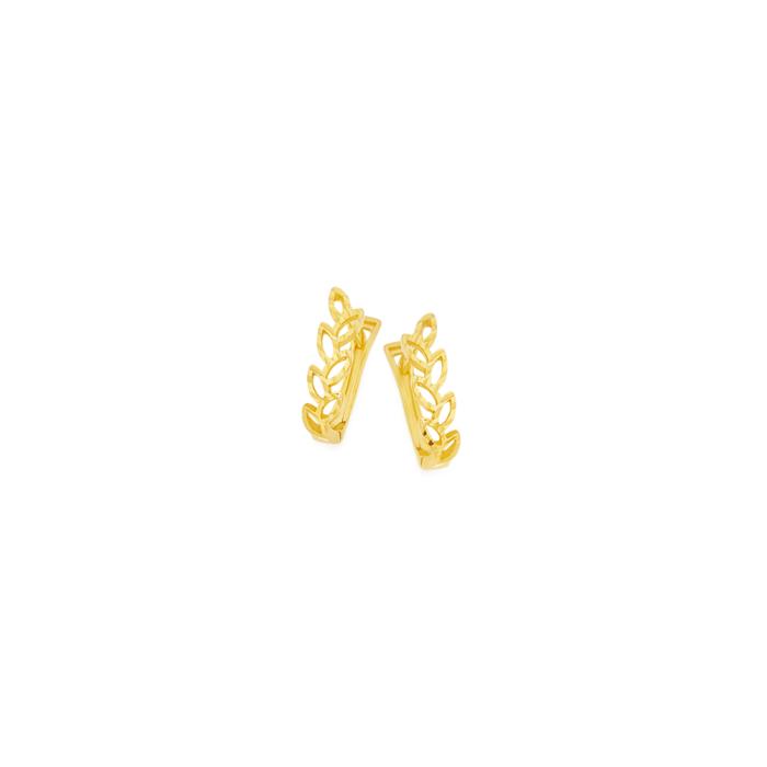 9ct Gold Leaf Cutout Diamond-Cut Huggie Earrings