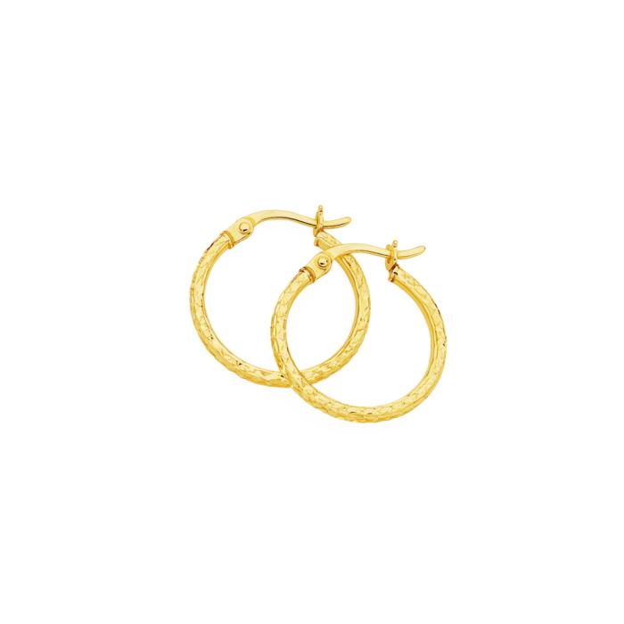 9ct Gold 2x15mm Diamond-cut Hoop Earrings