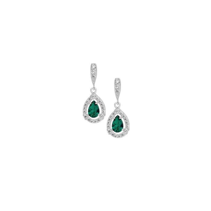 Silver Pear CZ Cluster Drop Earrings