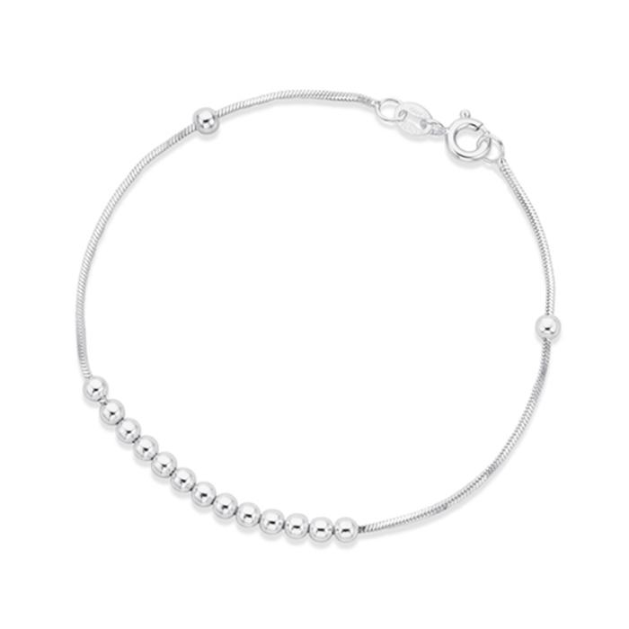 Sterling Silver Fine 14 Ball On Snake Chain Bracelet