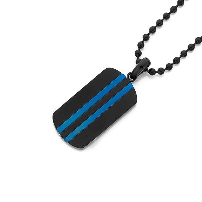 Chisel Stainless Steel Black Tag with Double Blue Lines