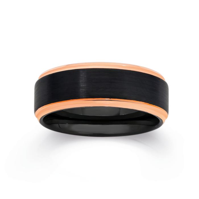 Tungsten Carbide Matte Black with Rose Gold Plate Edges Ring