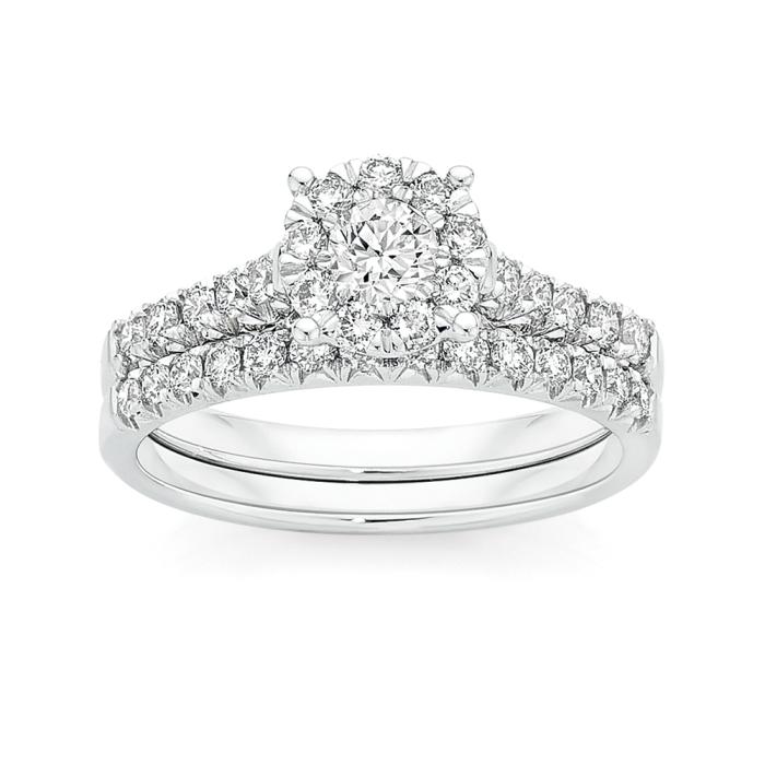 18ct White Gold Diamond Cluster Bridal Set