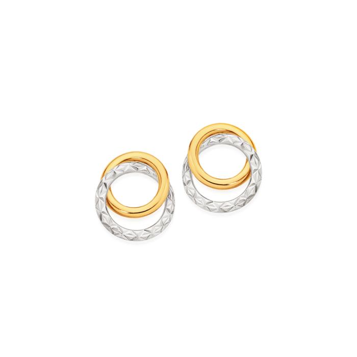 9ct Gold Two Tone Double Circle Stud Earrings