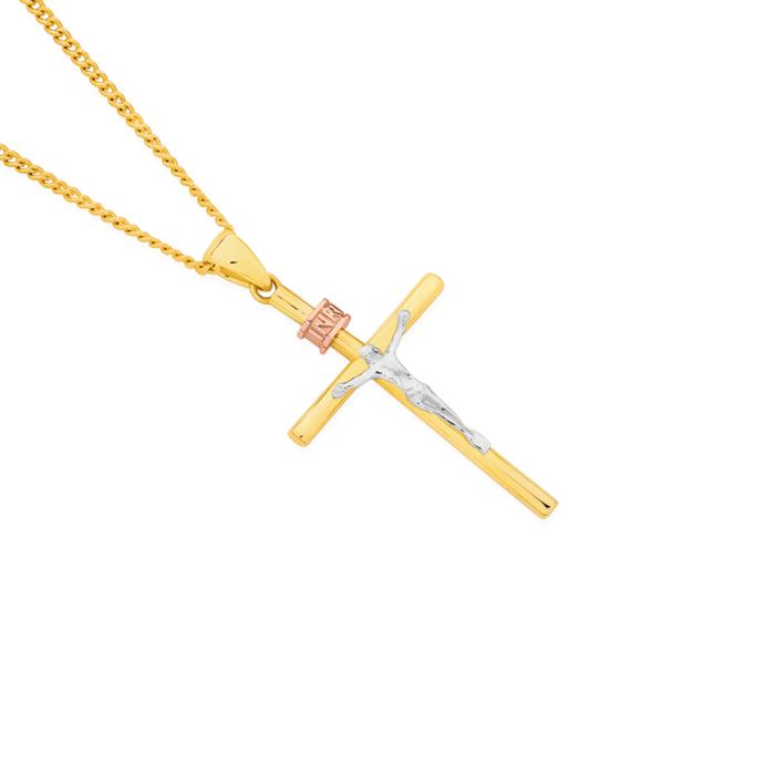 9ct Gold Tri Tone 'INRI' Crucifix Pendant