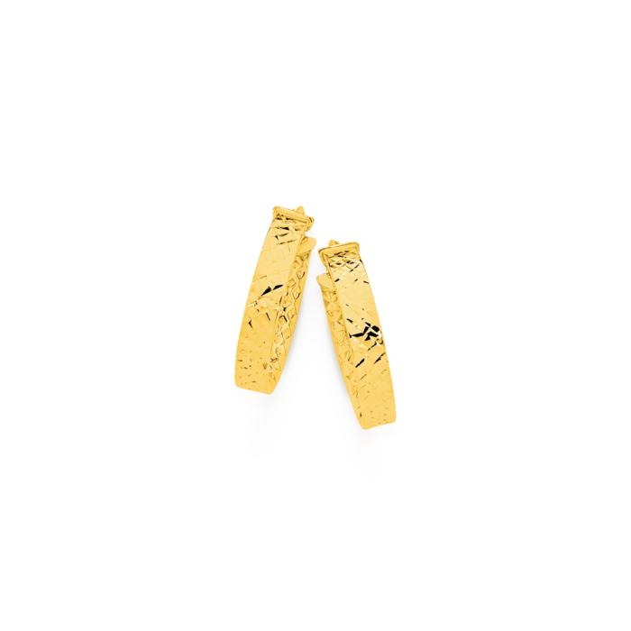 9ct Gold 15mm Diamond-Cut Square Tube Hoop Earrings