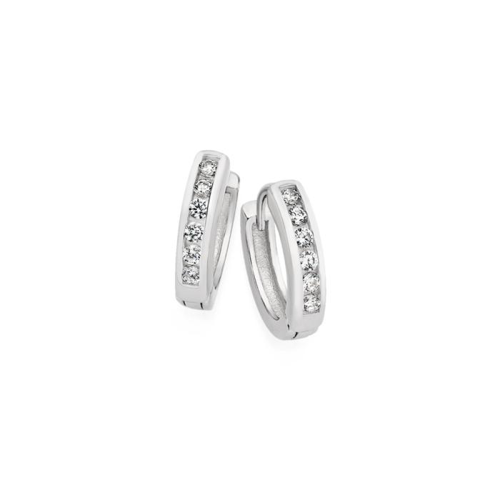 Sterling Silver 10mm Channel Set Cubic Zirconia Huggie Earrings