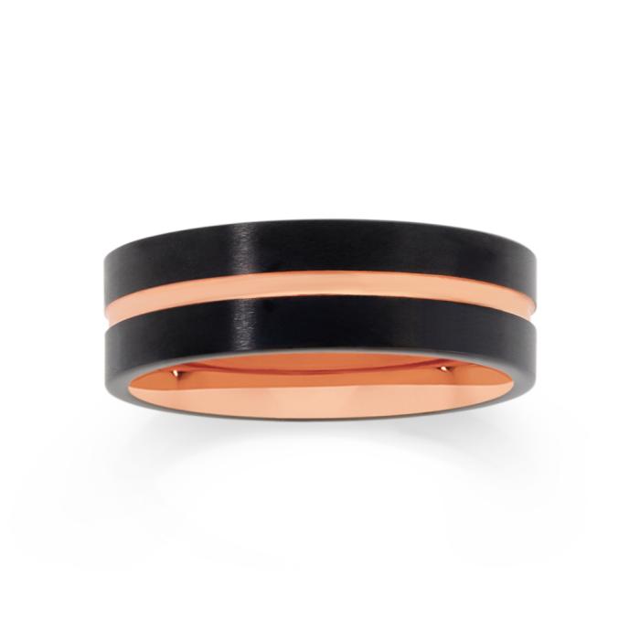 M+Y Tungsten Carbide Matte Black & Rose Gold Plate Men's Ring