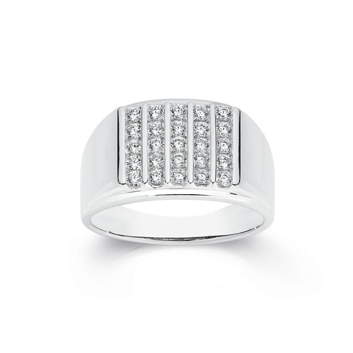Sterling Silver 5 Line Cubic Zirconia Large Men's Ring