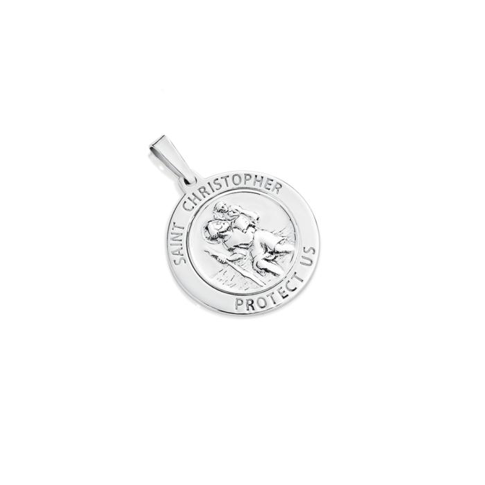 Sterling Silver 22mm Round St. Christopher Men's Medal