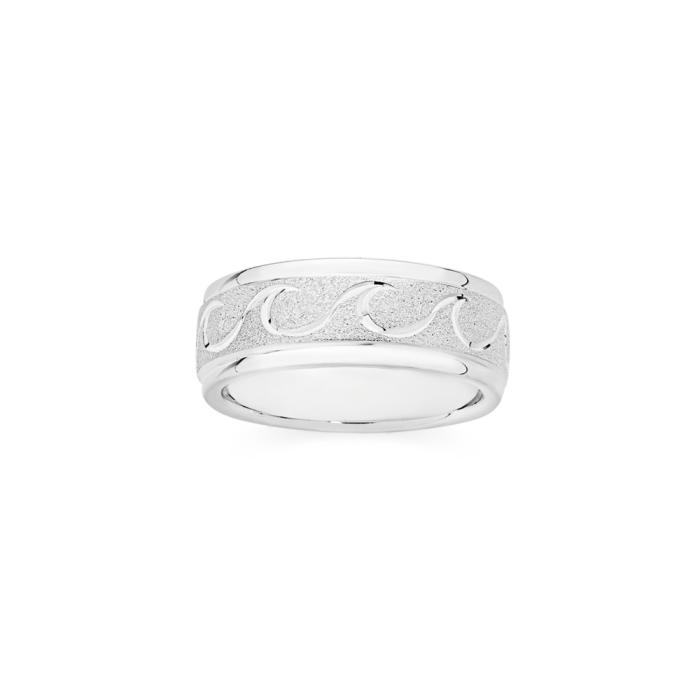 Sterling Silver 8.5mm Satin Wave Centre Men's Ring