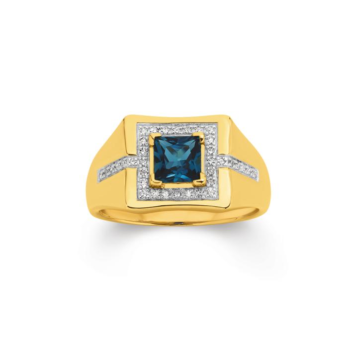 9ct Gold Diamond & London Blue Topaz Ring