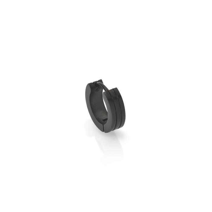 M+Y Stainless Steel Black Matte 3 Row Single Hoop Gents Earring