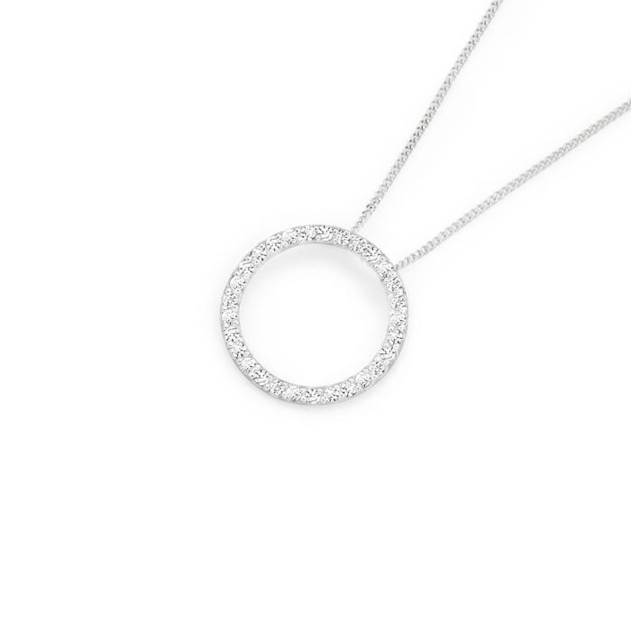 Sterling Silver Cubic Zirconia 15mm Fine Circle Pendant