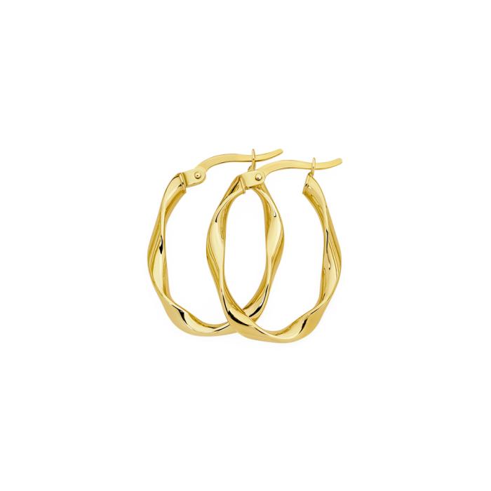 9ct Gold Oval Ribbon Twist Hoop Earrings