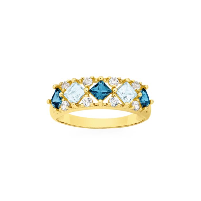 9ct Gold London & Sky Blue Topaz Dress Band