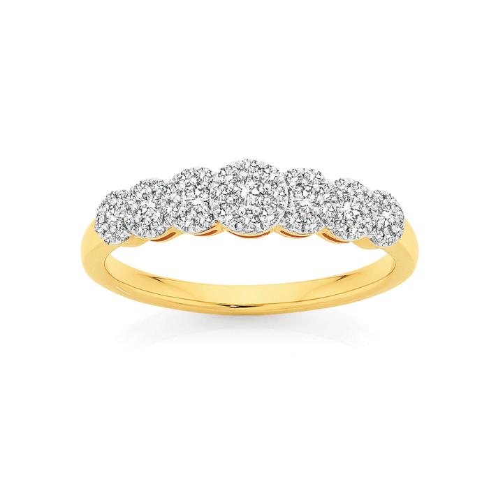 9ct Gold Diamond 7 Cluster Ring